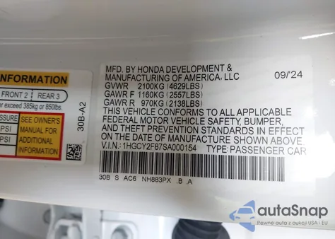 2025 Honda Accord Hybrid Touring from USA, damaged, VIN 1HGCY2F87SA000154